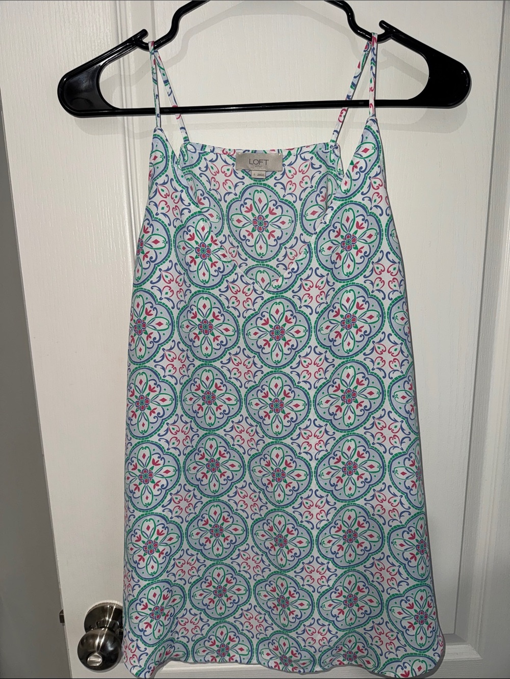 LOFT White Spaghetti Strap Patterned Tank